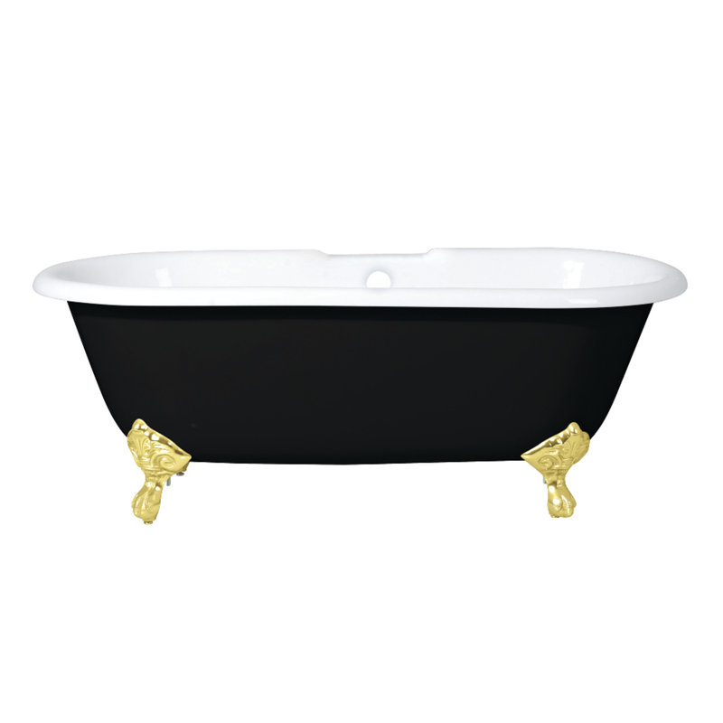 Baignoire sur pattes ovale à double extrémité en fonte de 66 po Kingston Eden, Noir / blanc / laiton poli
