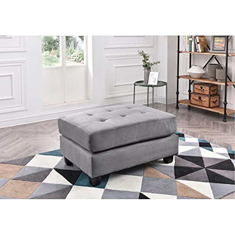Liskeard Bella Tufted Rectangle Standard Ottoman, Gray Microsuede
