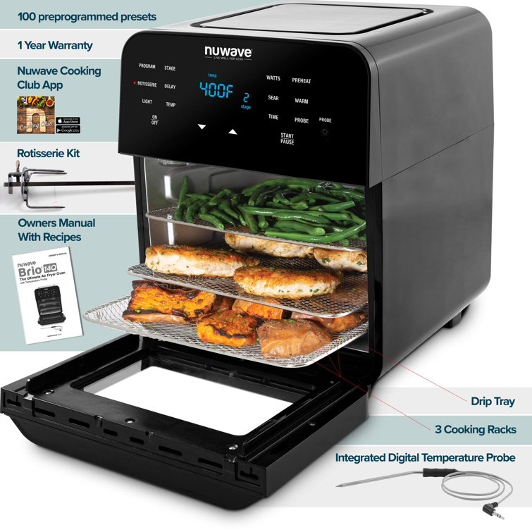 12 Quart 10-in-1 XLarge Capacity Air Fryer Oven W/ Digital Touch Screen  Control & Integrated Digital Temperature Probe 