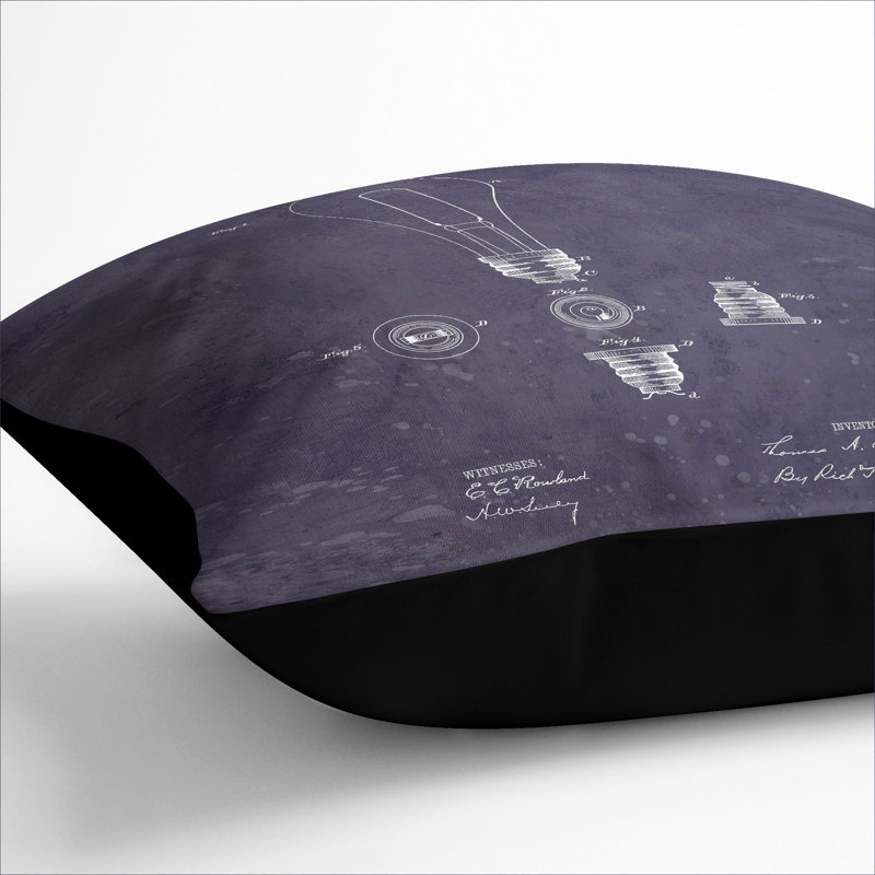 Light Bulb Patent Dark Square Throw Cushion, Black, 40cm H x 40cm W x 15cm D