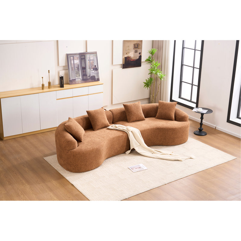 Canapé-lit modulaire incurvé à compression orange, canapé-lit en chenille haute densité 30D pour appartement, salon, L 110 po