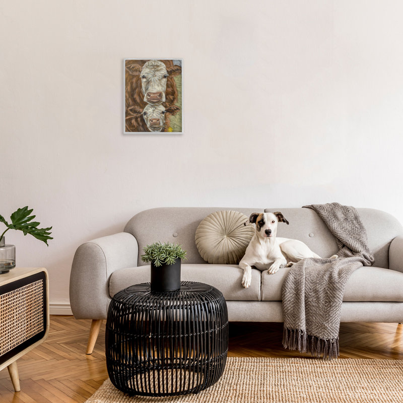 Bovins et veaux qui regardent, art de la giclée encadrée par Sara G. Designs, Estampe numérique Farmhouse, H 20 po x l 16 po