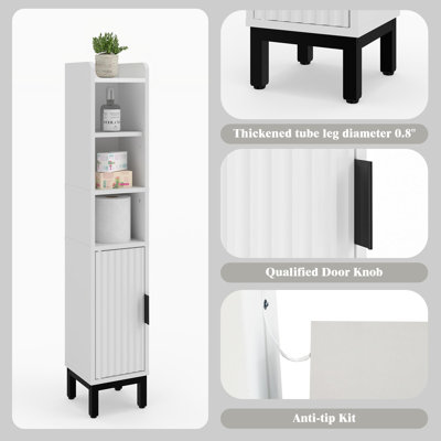 Sauder 5‑tier Corner Toilet Paper Storage Cabinet, Freestanding Bathroom Organizer With Door And Adjustable In White