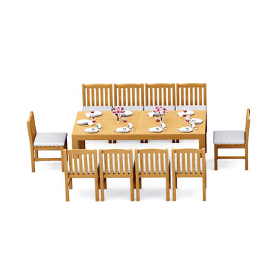 Ensemble de salle à manger en bois de teck Grade-A: table rectangulaire Canberra de 86 po et fauteuils Devon # 11DV1910