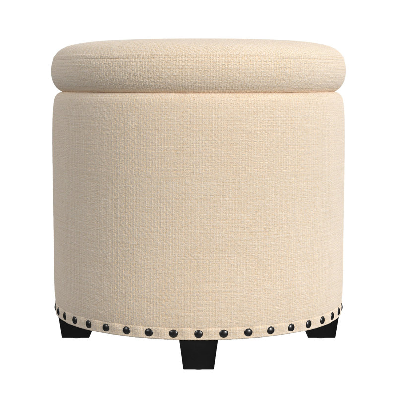Mayen 19" Wide Round Storage Ottoman, Cream Woven
