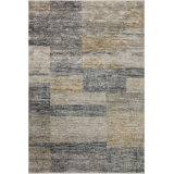 Abstract Machine Woven Polyester Area Rug in Gray/Gold