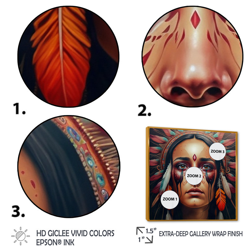 «Colorful Native American Woman IV», impression sur toile, H 16 po x l 16 po x P 1 po, Cadre flottant doré