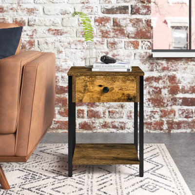 Josie End Table, Accent Side Table with Storage Shelf and Drawer