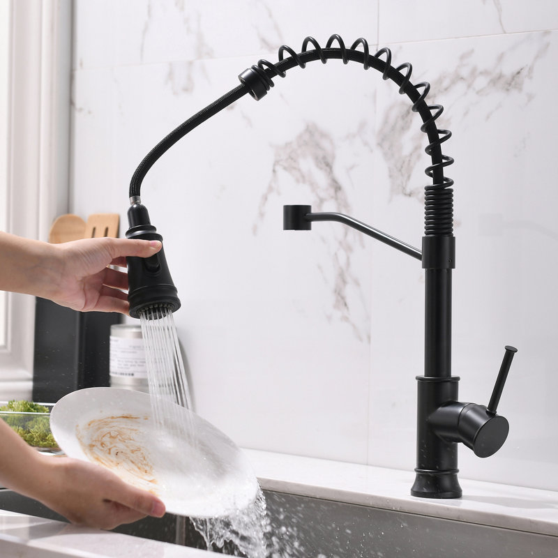 Robinet d'évier de cuisine noir en acier inoxydable avec rétractable - rotatif pour éviers en laiton massif