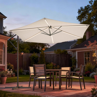 Parasol décalé d'extérieur 10 pi à DEL avec auvent rond pour le jardin, la pelouse et la cour