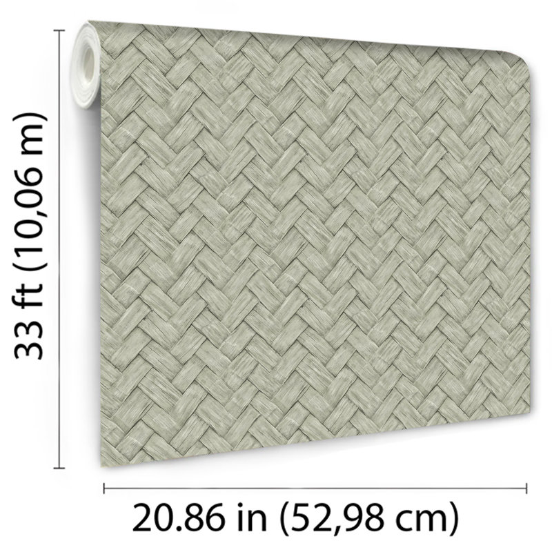 Papier peint vert imitation tissage naturel, Vert