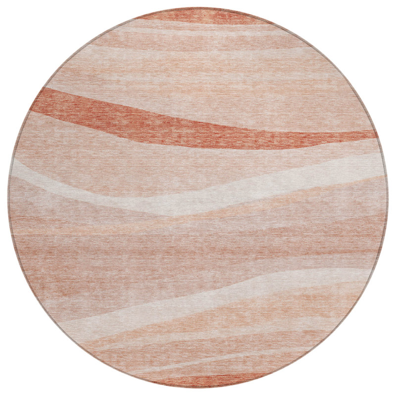 Tapis d'intérieur rond lavable abstrait 8 pi saumon et rose