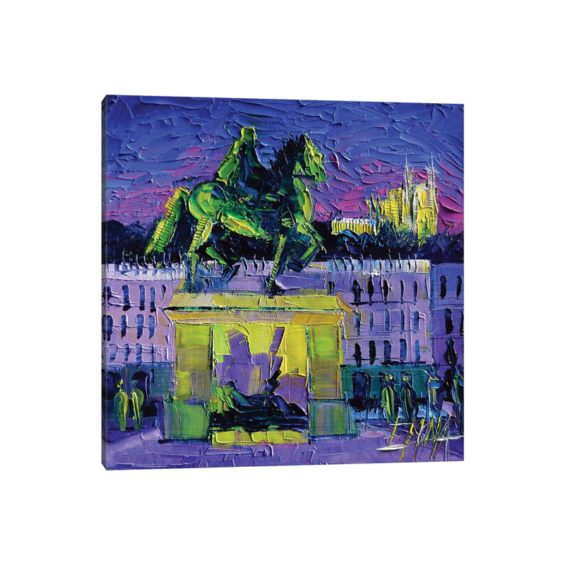 Louis XIV - Bellecour Square By Night Lyon by Mona Edulesco - Wrapped Canvas Painting, 30.48 cm H x 30.48 cm W