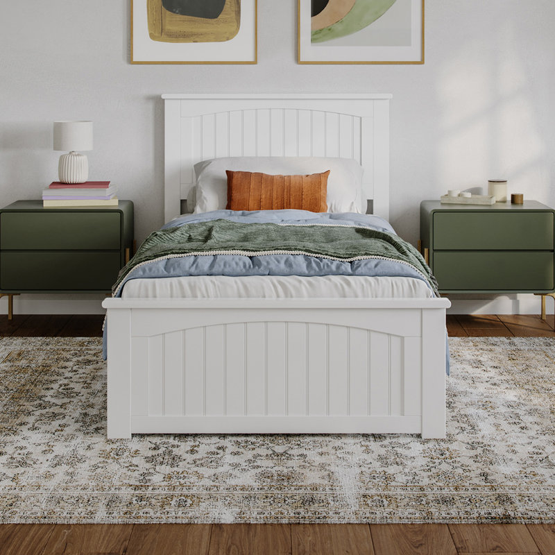 Francoise Solid Wood Low Profile Platform Bed with Matching Footboard, White, Twin XL