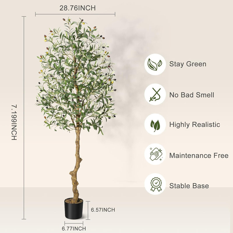Faux Olive Tree Artificial Indoor, Tall Fake Olive Tree With Moss, 72" H x 6.5" W x 6.5" D