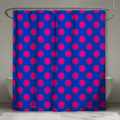 Rideaux de douche rose / bleu à pois extra longs