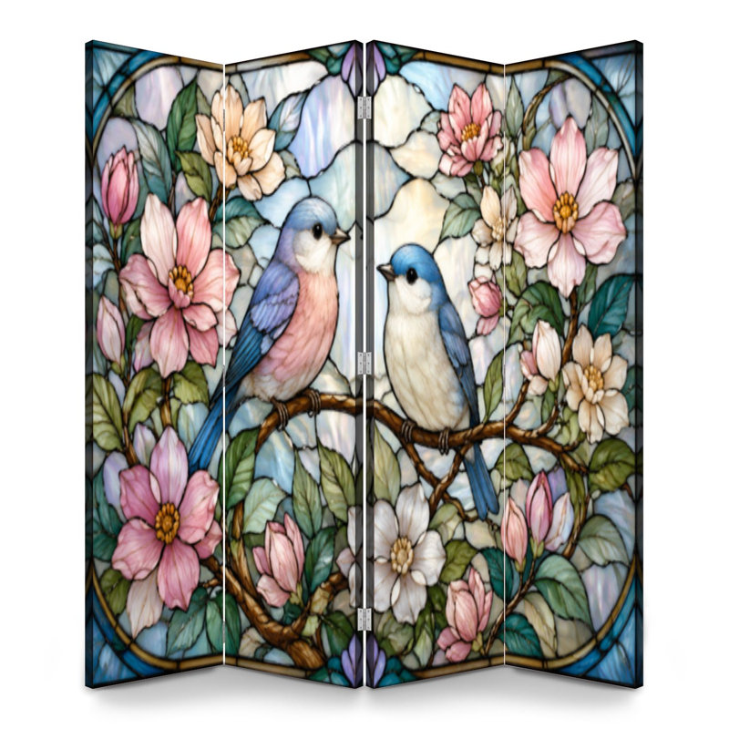Cloison pliante 4 panneaux paravent Royal Birds, 71" H x 64" W x 1" D, 4