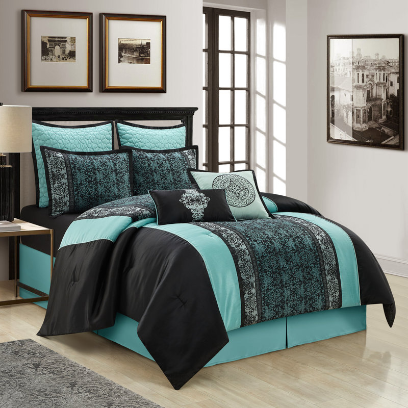 King Blue and Black Microfiber Bed in a Bag Set