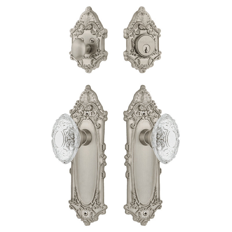 Ensemble d'entrée victorien avec bouton en cristal Nostalgic Warehouse, Nickel satiné, 2.75