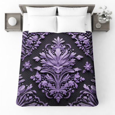 Couvre-lit matelassé ornement floral lavande toutes tailles