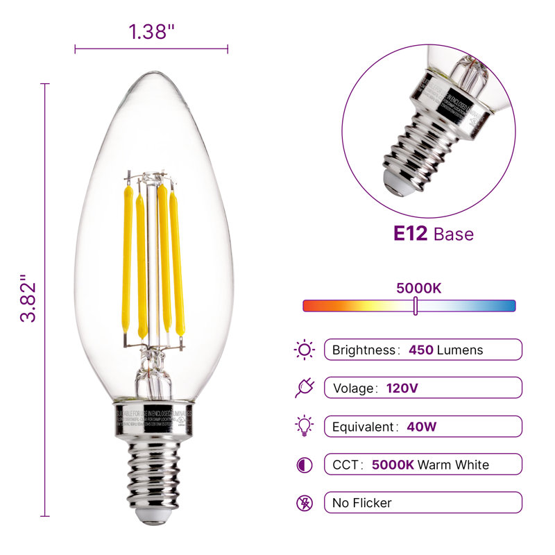 B11E12 4.5 W B10 E12/Candelabra 5000 K LED Smart Bulb