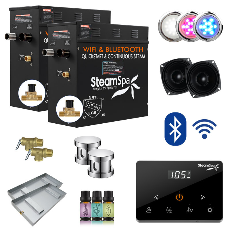 Black Series 15KW Steam Bath Generator With Fully Wireless Remote, BLUETOOTH, WIFI, And Auto Drain In Polished Chrome