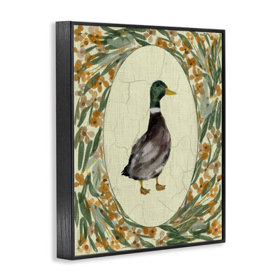 Duck Portrait with Florals Framed Giclee, design by Yen