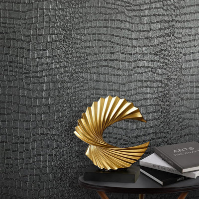 Zeeko 17.3" X 118.1" Black Crocodile Textured Peel And Stick Wallpaper - Easy Install & Removable Contact Paper For Cabinets, Walls, Shelves & More