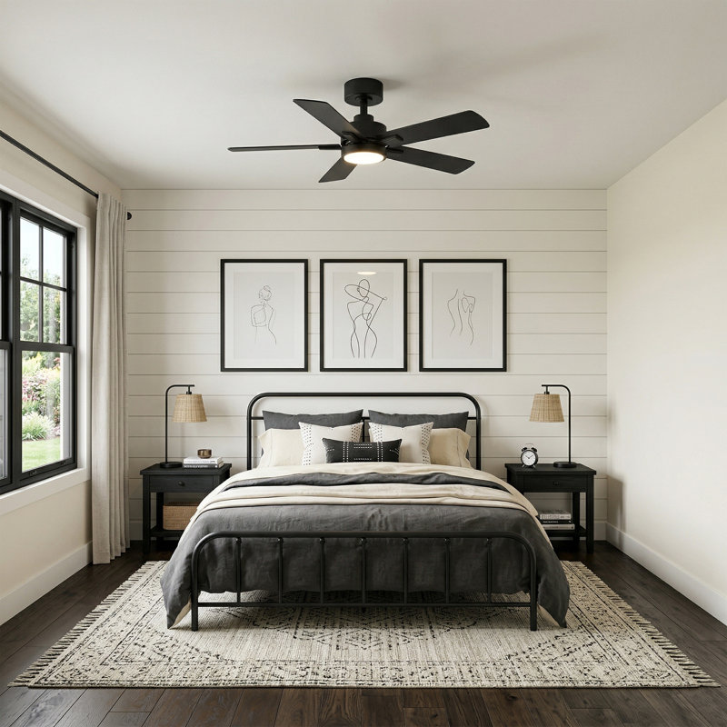 42" 5-Blade Ceiling Fan with LED Light and Remote, 6 Speeds Reversible DC Motor, 3CCT LED
