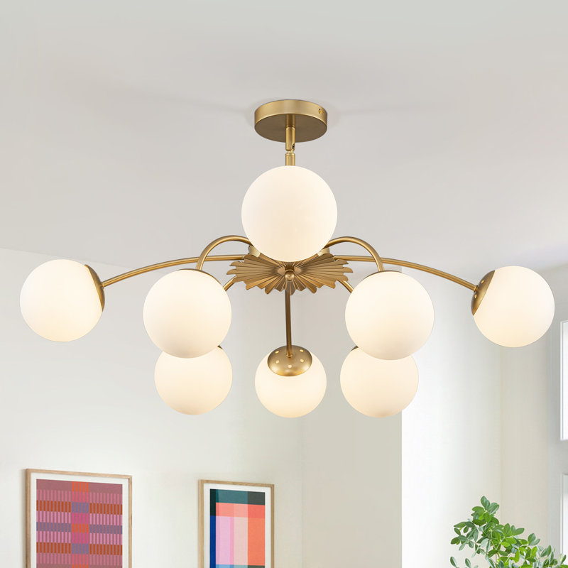 Luminaire suspendu sphérique doré, H 9,5 po x l 33 po x P 33 po, 8 lumières