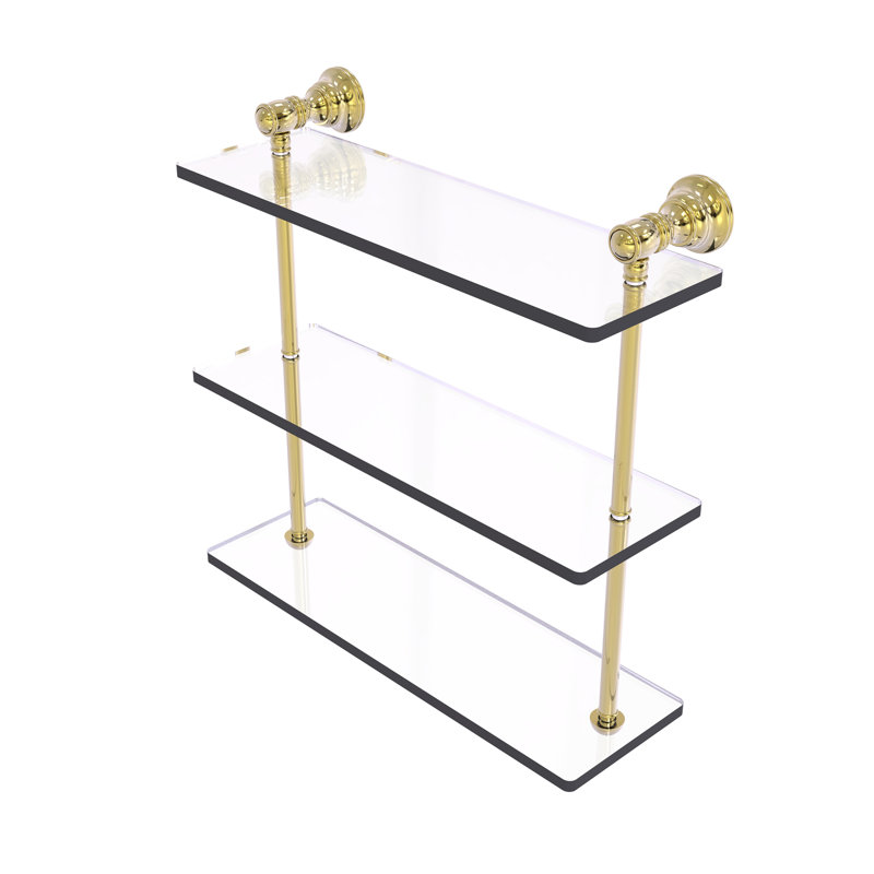 Freyja 3 Piece Glass with Towel Bar, 16" H x 16" W x 5.54" D, Unlacquered Brass