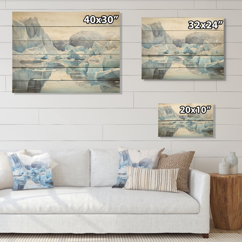 Minimalisme, horizon du Groenland - bois de glacier, art mural sur bois de pin naturel, H 30 po x l 40 po