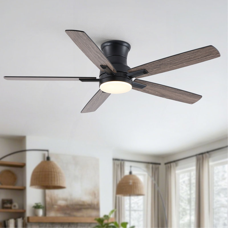 Ventilateur de plafond 52 po encastré noir mat avec éclairage et télécommande télécommandée Mordern Farmhouse, Noir mat