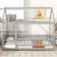 Lit en bois de plancher de maison avec la structure de toit, barrières de sécurité pour la chambre à coucher-632233240-632233241