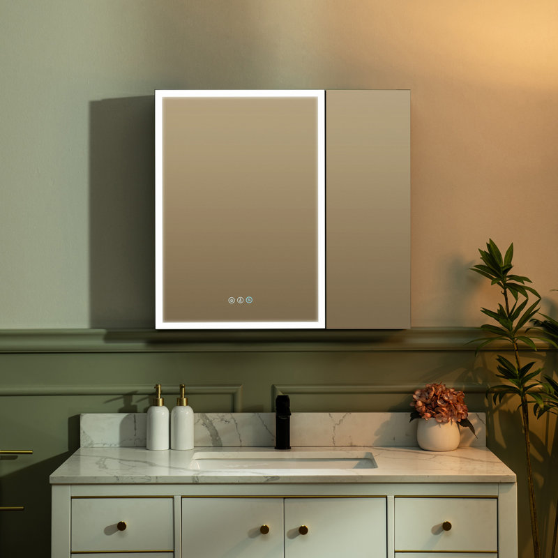 29.5" W x 27.9" H Smart Storage Solutions for Cosmetics Medicine Cabinet with Anti-Fog Mirror, LED Lighting, and Medium-Sized Design