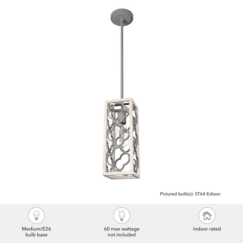 Gablecrest 1 - Light Single Rectangle Pendant, Gray, Distressed White/Gray