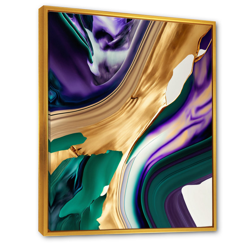 Mauve, vert et or, coups audacieux I - peinture sur toile, H 20 po x l 12 po x P 1 po, Toile avec cadre flottant or
