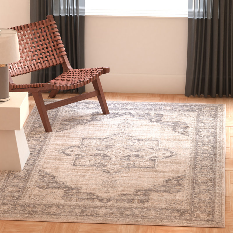 Aurelle Oriental Cream/Gray Area Rug, Rectangle 9' x 12'