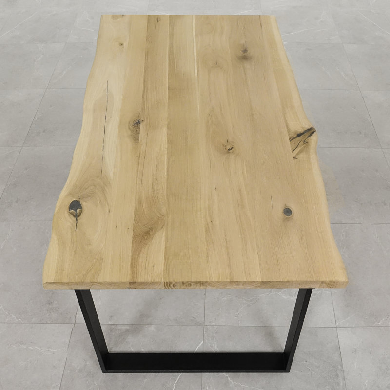Norman Oak Unfinished Solid Wood Top Metal Base Dining Table, H90 x L180 x W40cm, Unfinished