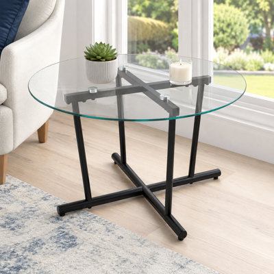 Table basse ronde en verre trempé 27,6 pouces avec base en métal X
