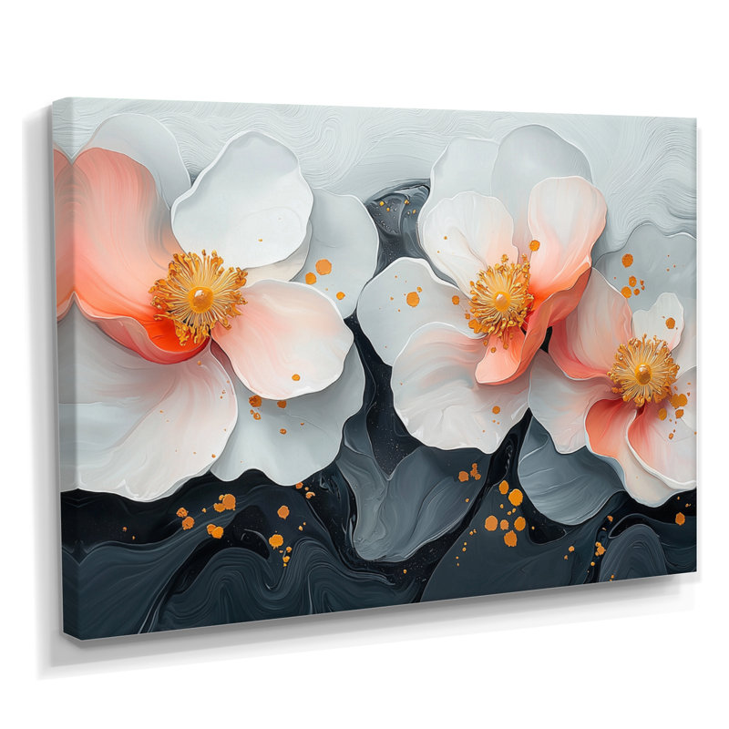 Mou rose, fleurs blanches et pures - Art mural, H 12 po x l 20 po, Toile tendue, Ne s’applique pas