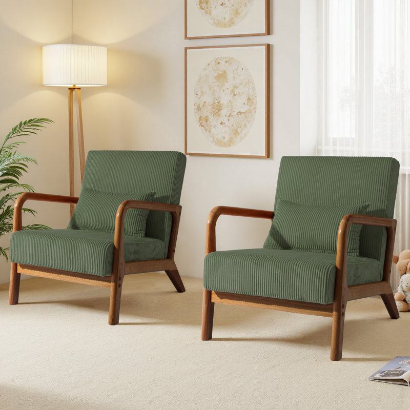 Chaise d'appoint Jyrin Mid Century, Bois brun foncé, Gris / vert, 2