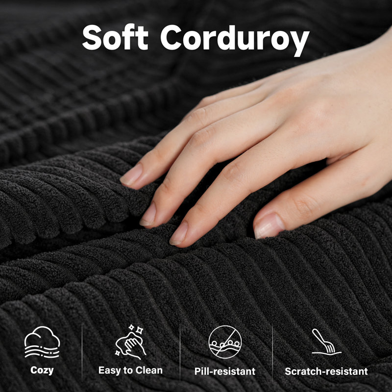 Canapé-lit 2 pièces avec coussin Kessas, Orienté à droite, Velours côtelé noir