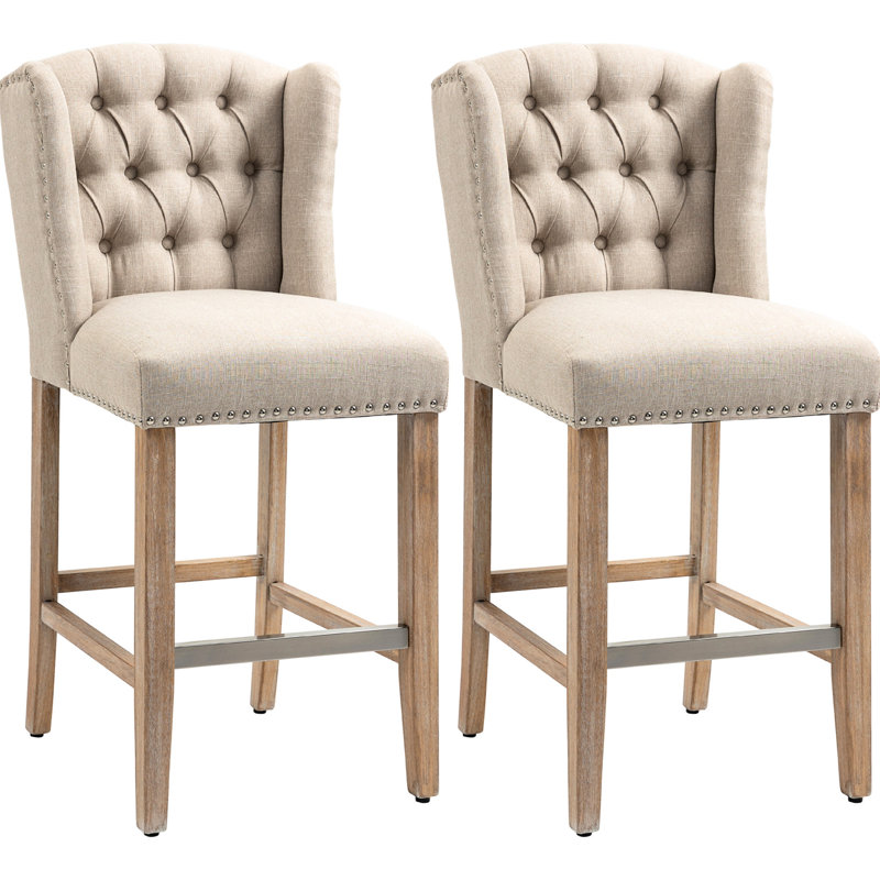 De 2 tabourets à hauteur de comptoir, beige - coussins pour la détente et chaises en bois, (2) pieds stables