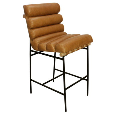 Tabouret de bar Ana en cuir authentique brun clair moderne sur structure en métal