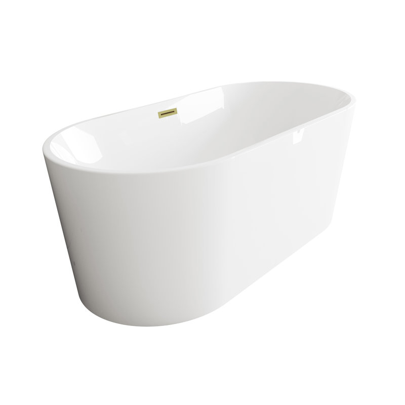 59 Inch Bathtub in Glossy White with Trim, Brushed Gold