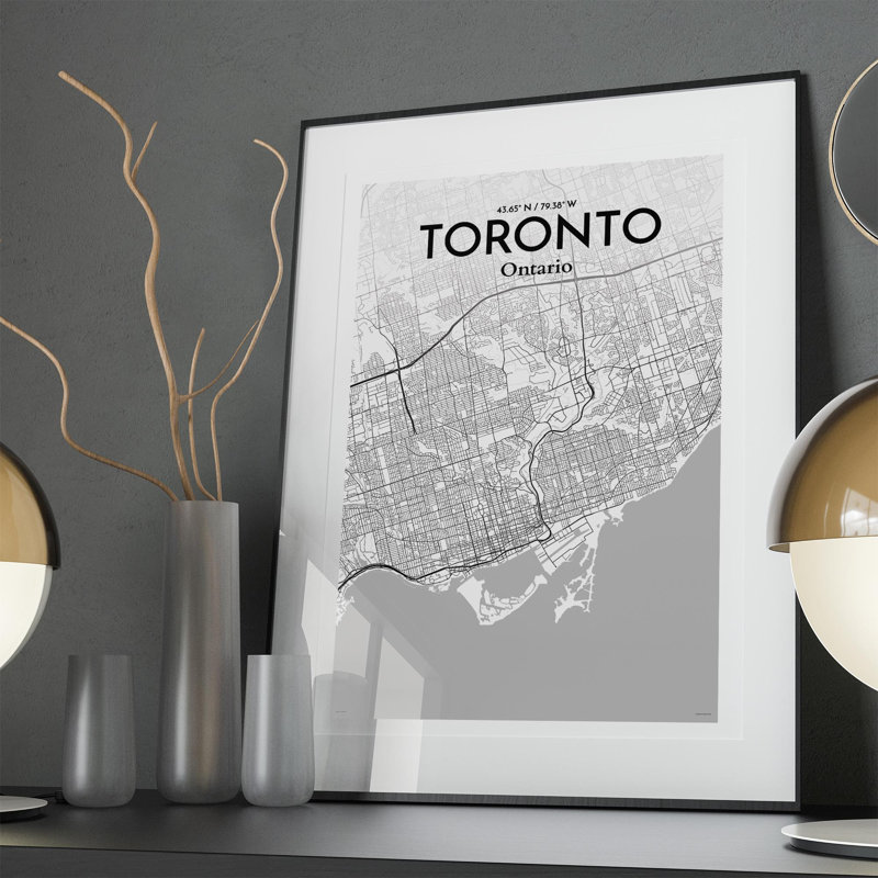 Toronto City Map In Tones - No Frame Print, 36cm H x 24cm W x 0.05cm D