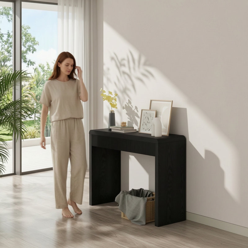 Console rustique avec 3 tiroirs cannelés, Black