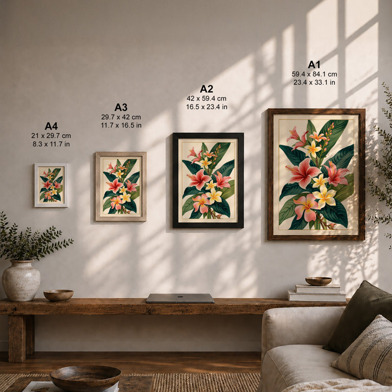 Flowering Stem Study Botanical - Framed Print, Oak, A4 - 29.7 x 21.0 cm