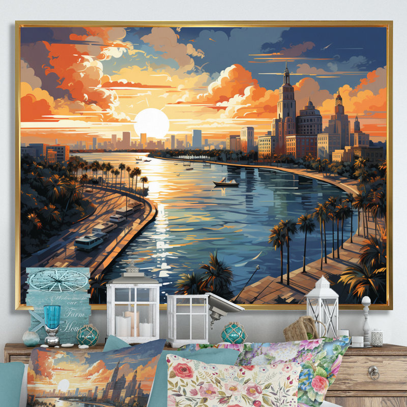 Sunshines State Miami II, H 30 po x l 40 po x P 1,5 po, Cadre flottant doré